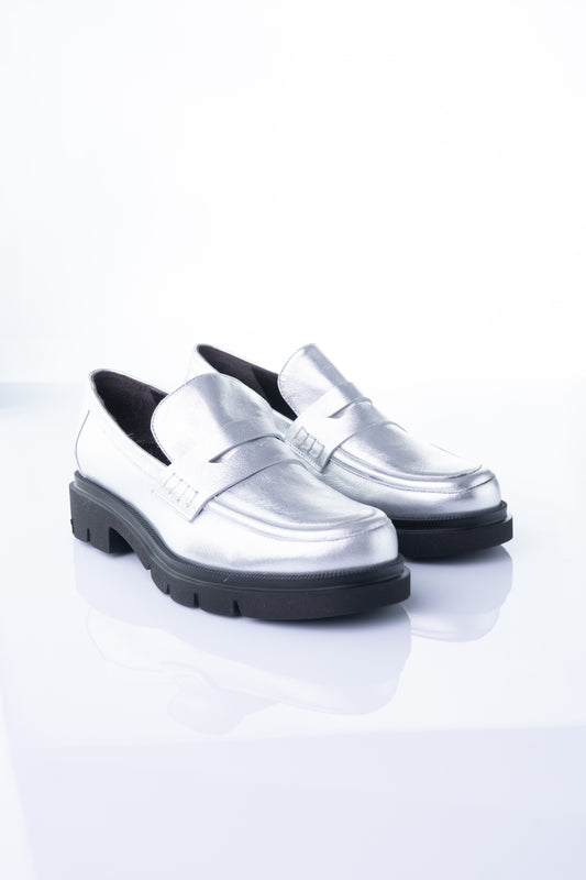Viola Fonti 3142 – Silver Metallic Platform Loafer